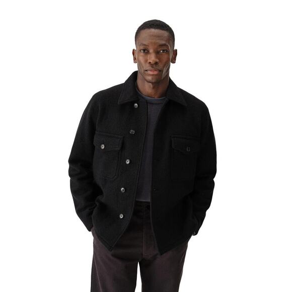 Buck Mason Felted Field Merino Wool Long Sleeve Button Up Shirt Black Size Large - Picture 1 of 8